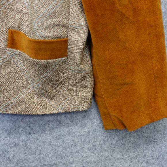 Vintage Tweed Jacket Womens L 12 Brown Plaid HARVE BENARD Velvet Mandarin Collar - Picture 15 of 16